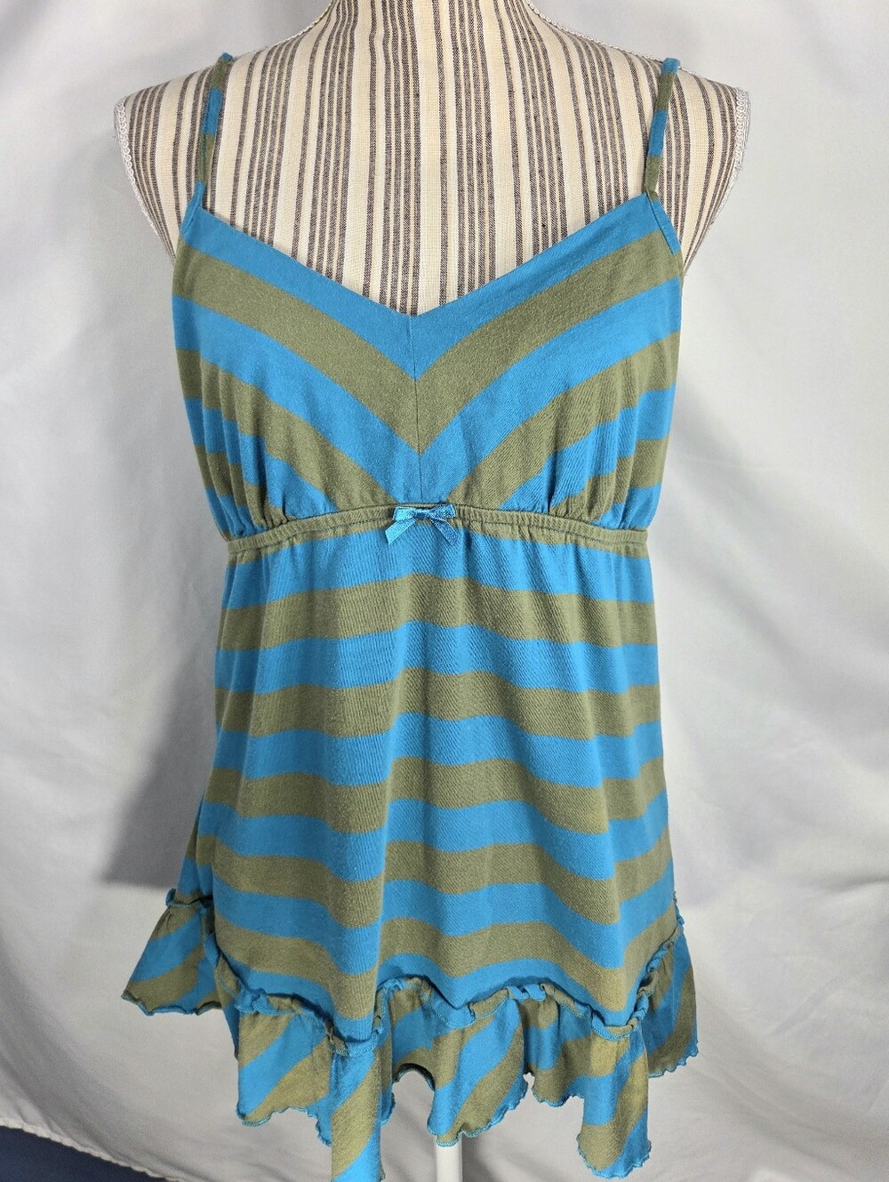Xhilaration Blue & Olive Striped Adjustable Spaghetti Straps PJ Top Size XLarge